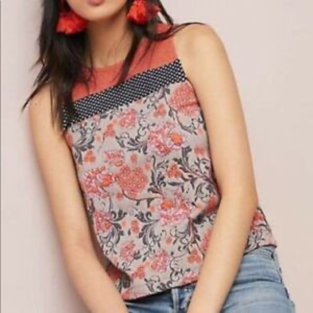 Anthropologie Meadow Rue embroidered floral tank sz XL